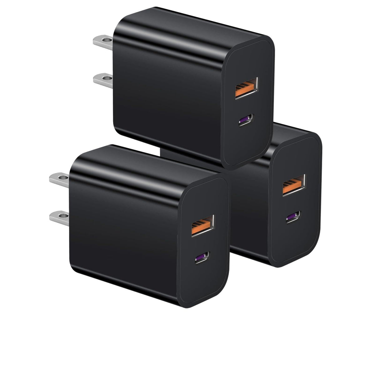 USB C Charger Block Fast Charging Block Type C Charger Multiport Adapter (Black / 20W3Pack)
