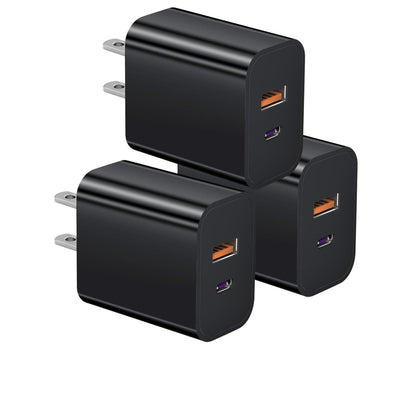 USB C Charger Block Fast Charging Block Type C Charger Multiport Adapter (Black / 20W3Pack)