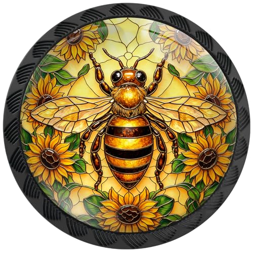 4 Pack Boho Bee Pattern Cabinet Knobs for Kitchen Bathroom