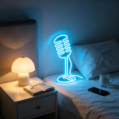 Microphone Neon Sign Podcast Music Studio Wall Accent‑Ice Blue (Microphone-Ice Blue)