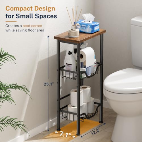 3 Tier Freestanding Toilet Paper Holder with Storage Shelf