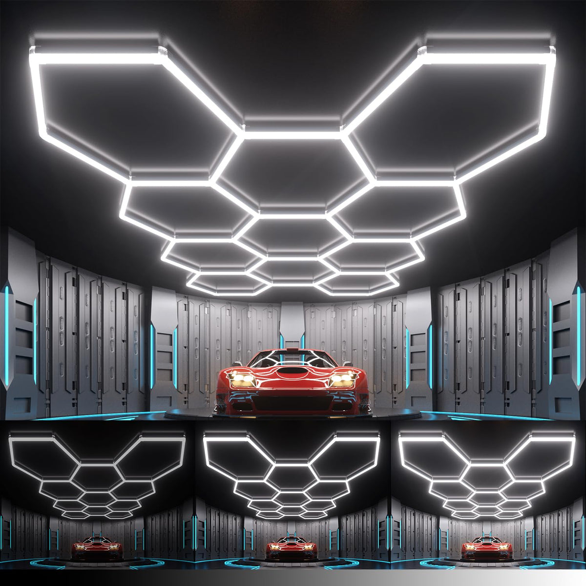 Dimmable Hexagon Garage Lights (11 HEX+NoBorder)