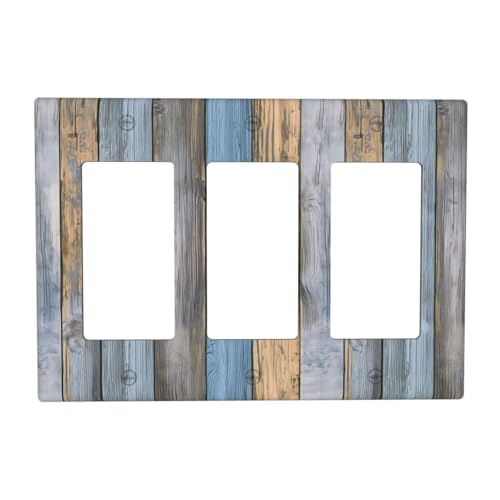 Rustic Grey Teal Wood Light Switch Cover Decorative Gray Blue Wooden Duplex Outlet Covers Wall Plate Switch Plate Covers Electrical Outlets Faceplate for Kitchen Bathroom Bedroom 5" x 3"