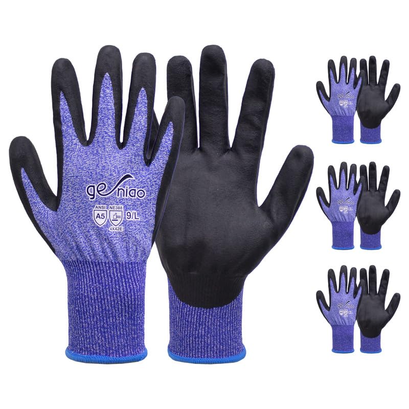 Cut Resistant Work Gloves With Grip for Men and Women ANSI 5 Safety Gloves for Gardening Fishing Cutting Construction