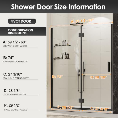 Pivot Shower Door 60x74 Matte Black