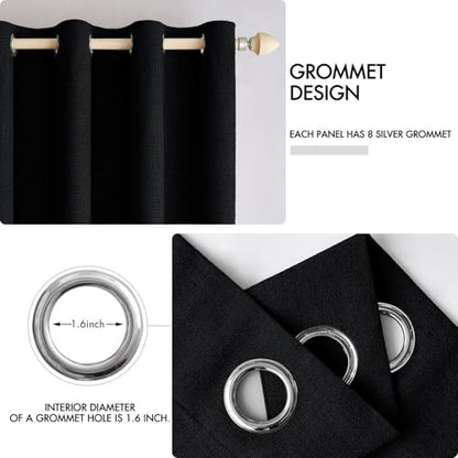 100% Blackout Linen Curtains for Bedroom 52x63 Inches Black (Black / 52"W x 63"L (Pack of 2))
