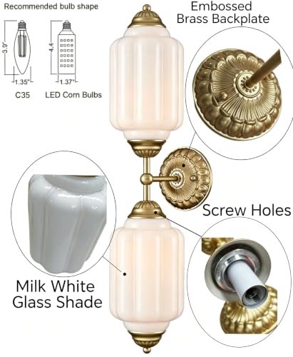 Vintage Milk Glass Gold Wall Sconce with Brass Finish
