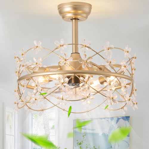 Crystal Caged Ceiling Fan with Light Flush Mount