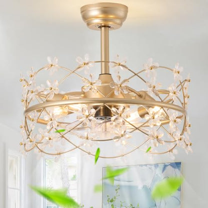 Crystal Caged Ceiling Fan with Light Flush Mount