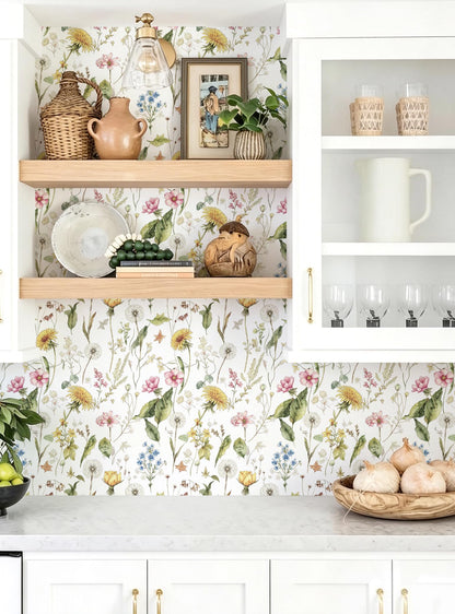 Floral Peel and Stick Wallpaper Wildflower Leaf 16.9"x118.1" (Colorful / 16.9" x 118.1")