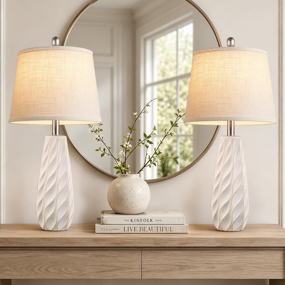 27" Ceramic Table Lamps Set of 2 Coastal Lamps (27" 2 Pcs - White)
