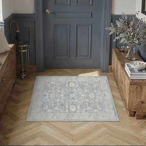 2x3 Blue Washable Area Rug Non Slip Retro Distressed Doormat (Distressed | Blue / 2' x 3' (Rectangular))