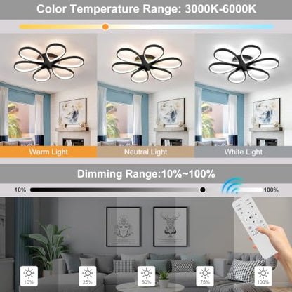 Modern Led Ceiling Light 25inch Dimmable Flush Mount Ceiling Light with Remote Control 6 Rings Close to Ceiling Lamp Fixtures for Kitchen Dining Room Bedroom Living Room