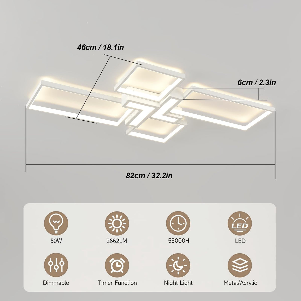 Modern Ceiling Light 32'' 50W 3000K (White / 32 in)