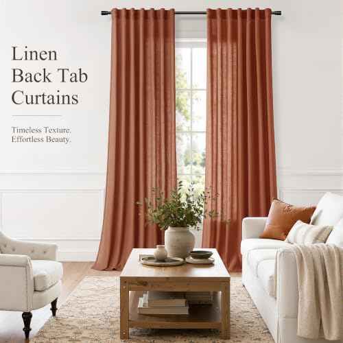 Terracotta Linen Curtains 108 Inches Long for Living Room 2 Panels (Terracotta / 52"W x 108"L (Pack of 2))