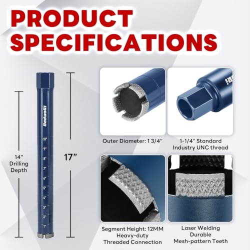 1 3 4" Core Drill Bit with Etched Depth Scale (1 3/4 Inch)