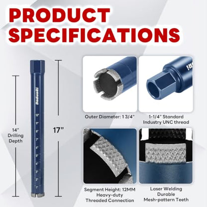 1 3 4" Core Drill Bit with Etched Depth Scale (1 3/4 Inch)