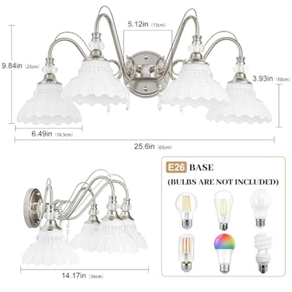 Brushed Nickel Bathroom Vanity Light (Nickel and White / 4-Light)