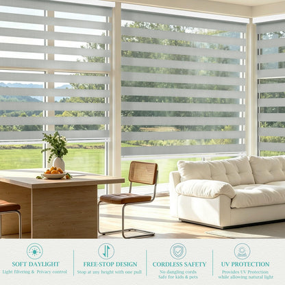 Custom Size Cordless Zebra Blinds for Windows (Gray / CUSTOM SIZE)