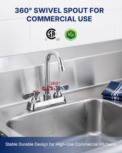 Lead Free Utility Sink Faucet 4" Deck Mount Commercial Faucet with 3