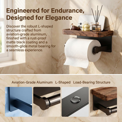 Toilet Paper Holder with Wooden Walnut Shelf (Without Cover)