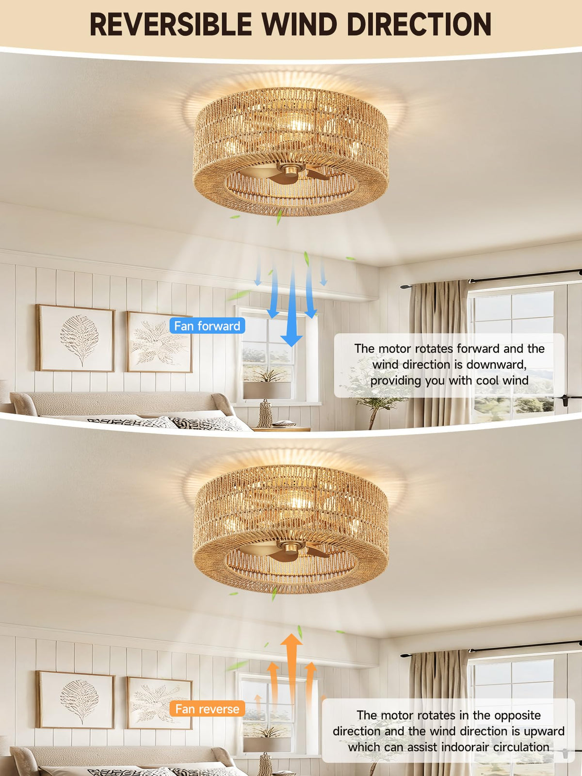 Rattan fandelier Ceiling Fans with Lights (Golden color 6)