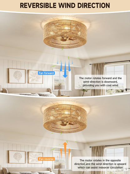 Rattan fandelier Ceiling Fans with Lights (Golden color 6)