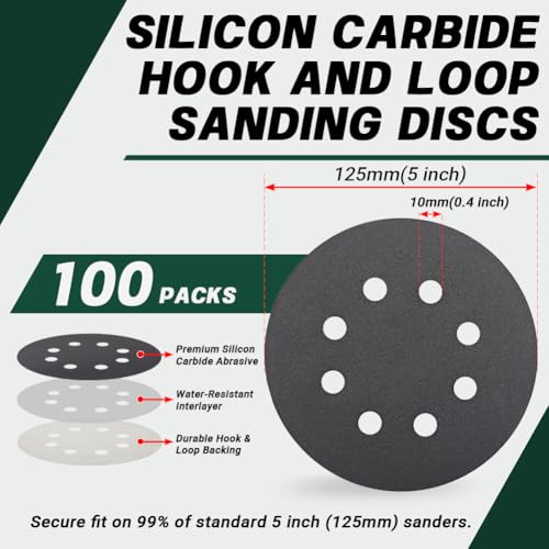 5 Inch 8 Hole Hook and Loop Wet Dry Sanding Discs