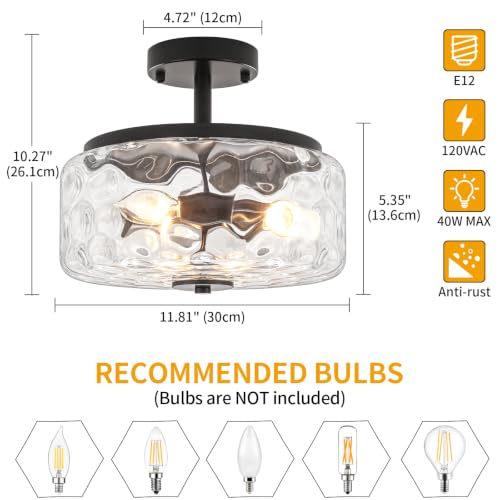 11.81" Modern Close to Ceiling Light Fixtures Industrial Glass Ceiling Lamp