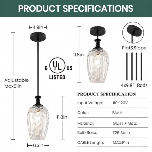 Glass Pendant Lights Kitchen Island (Black)