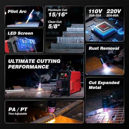 60A Plasma Cutter Machine (CUT60 Pilot Arc / Red)