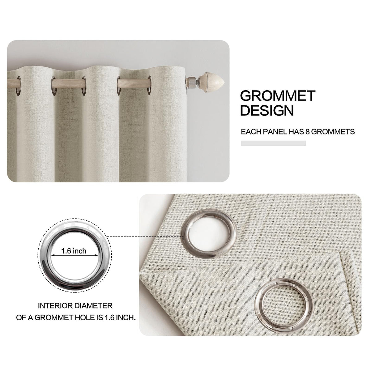 100% Blackout Linen Curtains for Bedroom 52x96 Inches Light Cream (Light Cream / 52"W x 96"L (Pack of 2))
