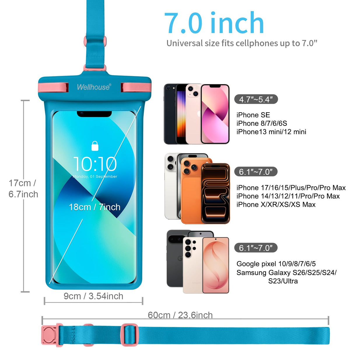 Waterproof Phone Pouch (2 Pack - Earl Blue & Green7.0")