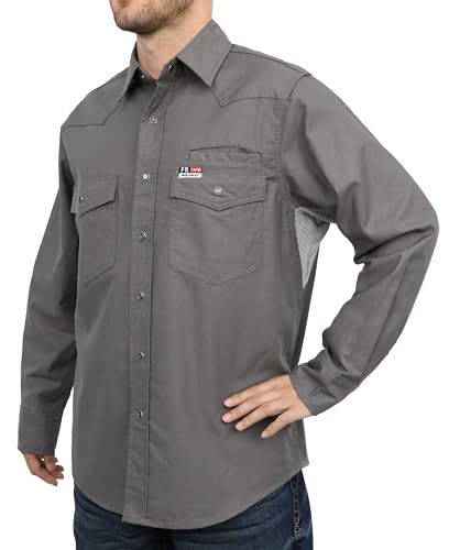 Mens Vented FR Shirts Pearl Snap 6.5oz Soft Canvas Breathable Mesh