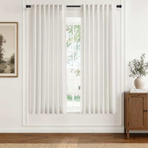 Natural Back Tab Linen Sheer Curtains 62 Inch Length 2 Panels for Living Room Bedroom (Natural / 52"W x 62"L (Pack of 2))