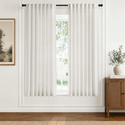 Natural Back Tab Linen Sheer Curtains 62 Inch Length 2 Panels for Living Room Bedroom (Natural / 52"W x 62"L (Pack of 2))