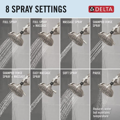 8 Setting Shower Head Brushed Nickel with Clarifi Standard Shower Filter Attachment with Filter (Satin Nickel)
