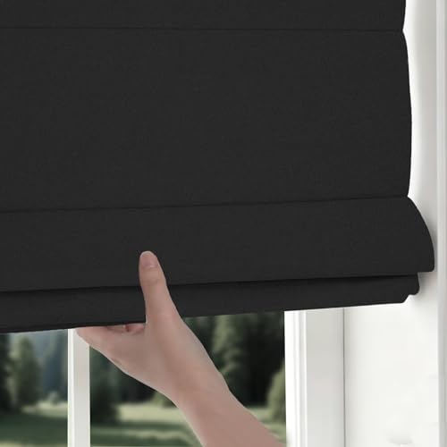 No Drill Roman Shades Cordless Blinds Blackout for Indoor Windows (Black / 39"W x 64"H)