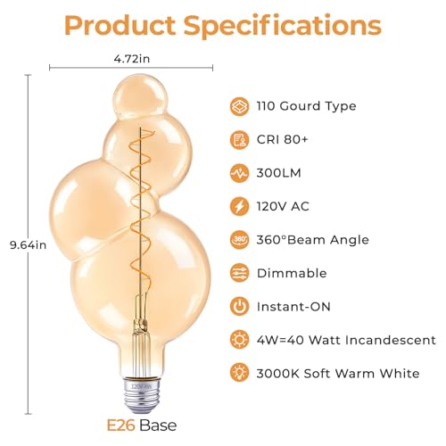 Gourd Shape Decorative LED Bulb E26 Dimmable (4w-3000k Gold Huge Bubble(dimmable))