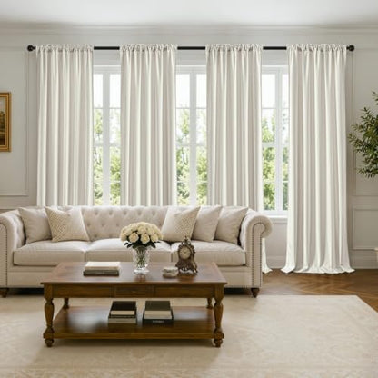 Ivory Velvet Curtains 4 Panels Set Back Tab 40 x 90 Inch Long (Ivory / 40"W x 90"L (Pack of 4))