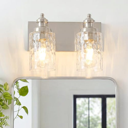 2 Light Bathroom Light Fixtures with Water Ripple Glass (Brushed Nickel / 2-light)