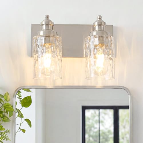 2 Light Bathroom Light Fixtures with Water Ripple Glass (Brushed Nickel / 2-light)
