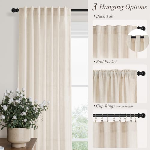 Cream Linen Curtains 102 Inches Long for Living Room 2 Panels (Linen / 52"W x 102"L (Pack of 2))