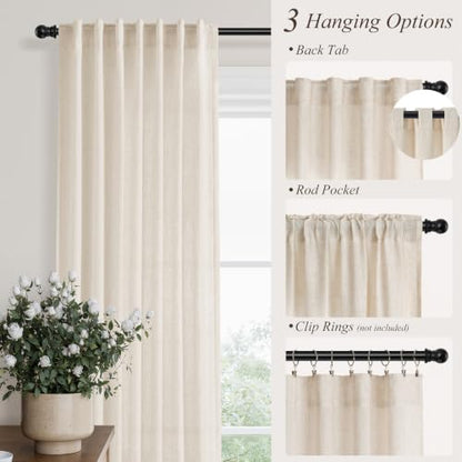 Cream Linen Curtains 102 Inches Long for Living Room 2 Panels (Linen / 52"W x 102"L (Pack of 2))