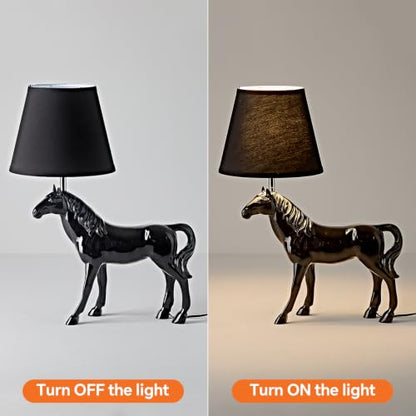 22" Tall Resin Horse Lamp 3 Color Adjustable Desk Lamp Horse Statue with Fabric Shade for Bedside Bedroom Nightstand Study Room