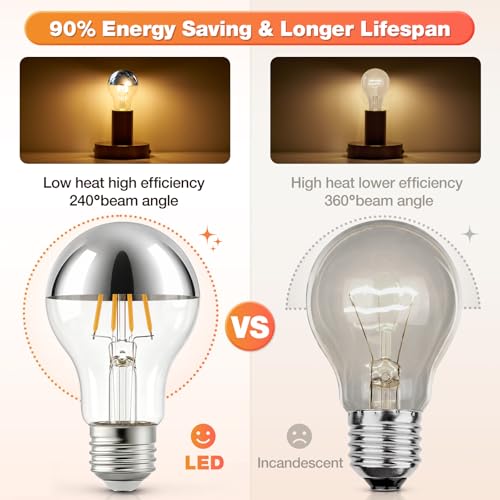 A19 E26 Silver Top Half Chrome Light Bulbs (Silver 3000k Warm White Light)