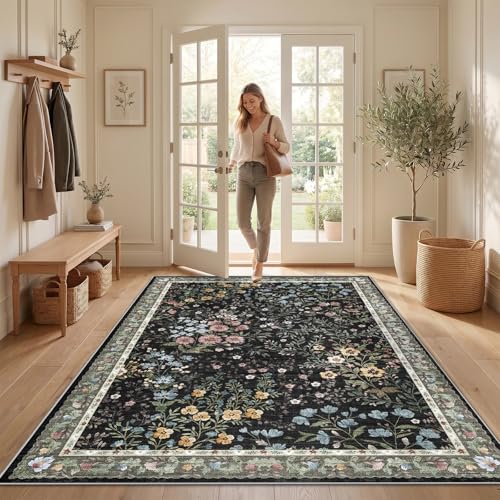 Washable Living Room Area Rug 5x7 (Black / 5x7)
