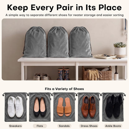 4 Pack Velvet Cloth Shoe Bags for Travel & Packing for Women & Men (Charcoal Gray)