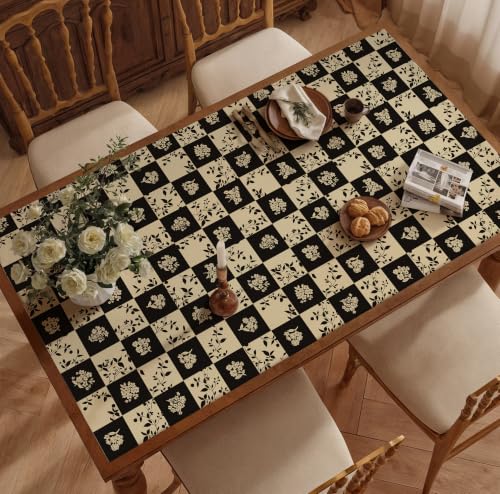 Plaid Peel and Stick Wallpaper Vintage Checkered Contact Paper Vinyl Removable Waterproof Floral and Leaf Plaid Wallpaper for Bedroom Bathroom Kitchen Cabinets