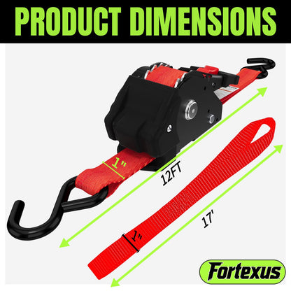 Retractable Ratchet Straps (Red / 4pack)